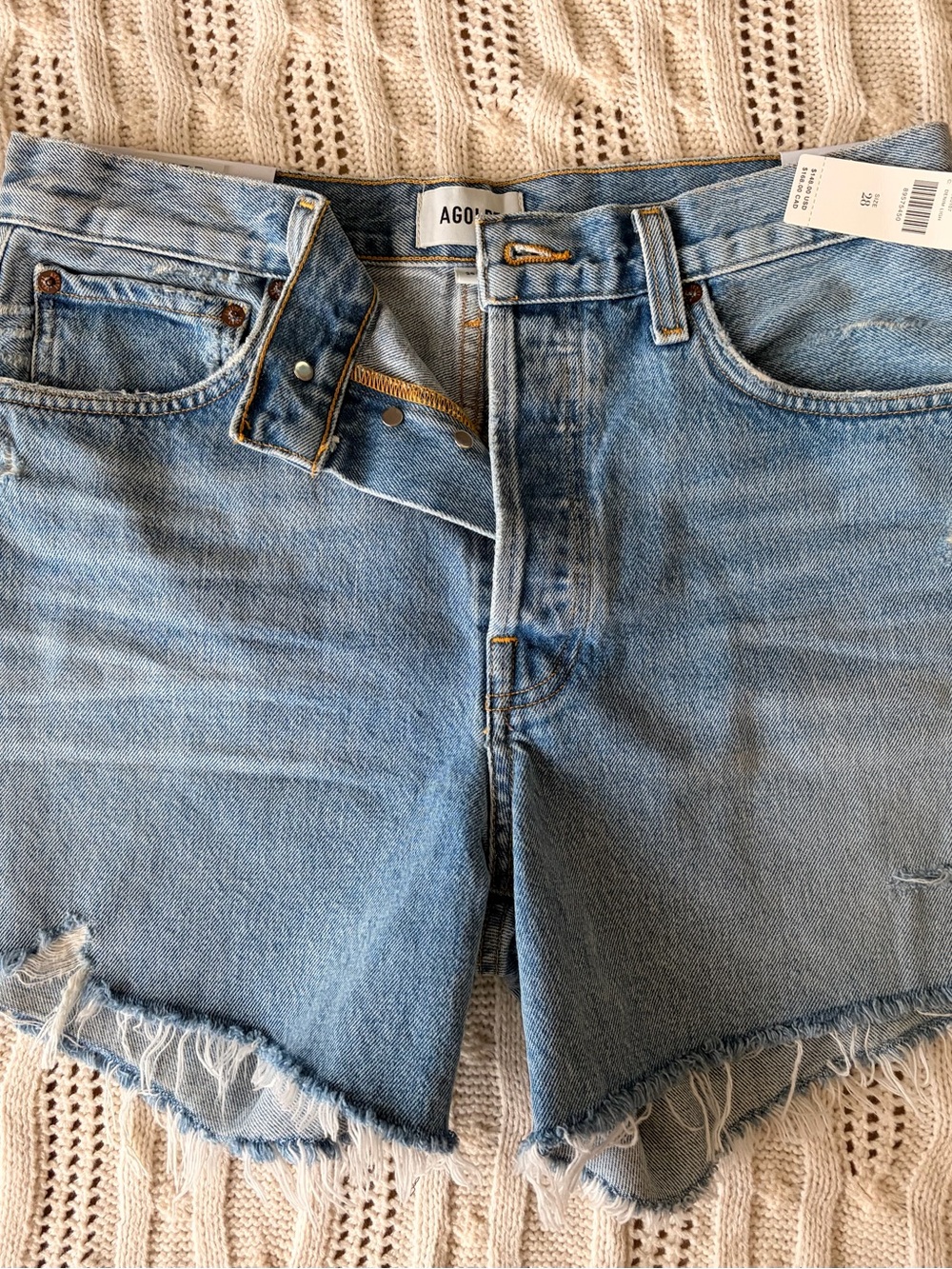 AGOLDE Light Blue Distressed Denim Cutoff Shorts - Picture 2 of 4